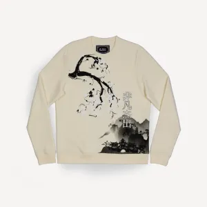 Gender Neutral Graphic Wraparound Crewneck Sweatshirt - Sugar Swizzle / Kanji Extraordinary
