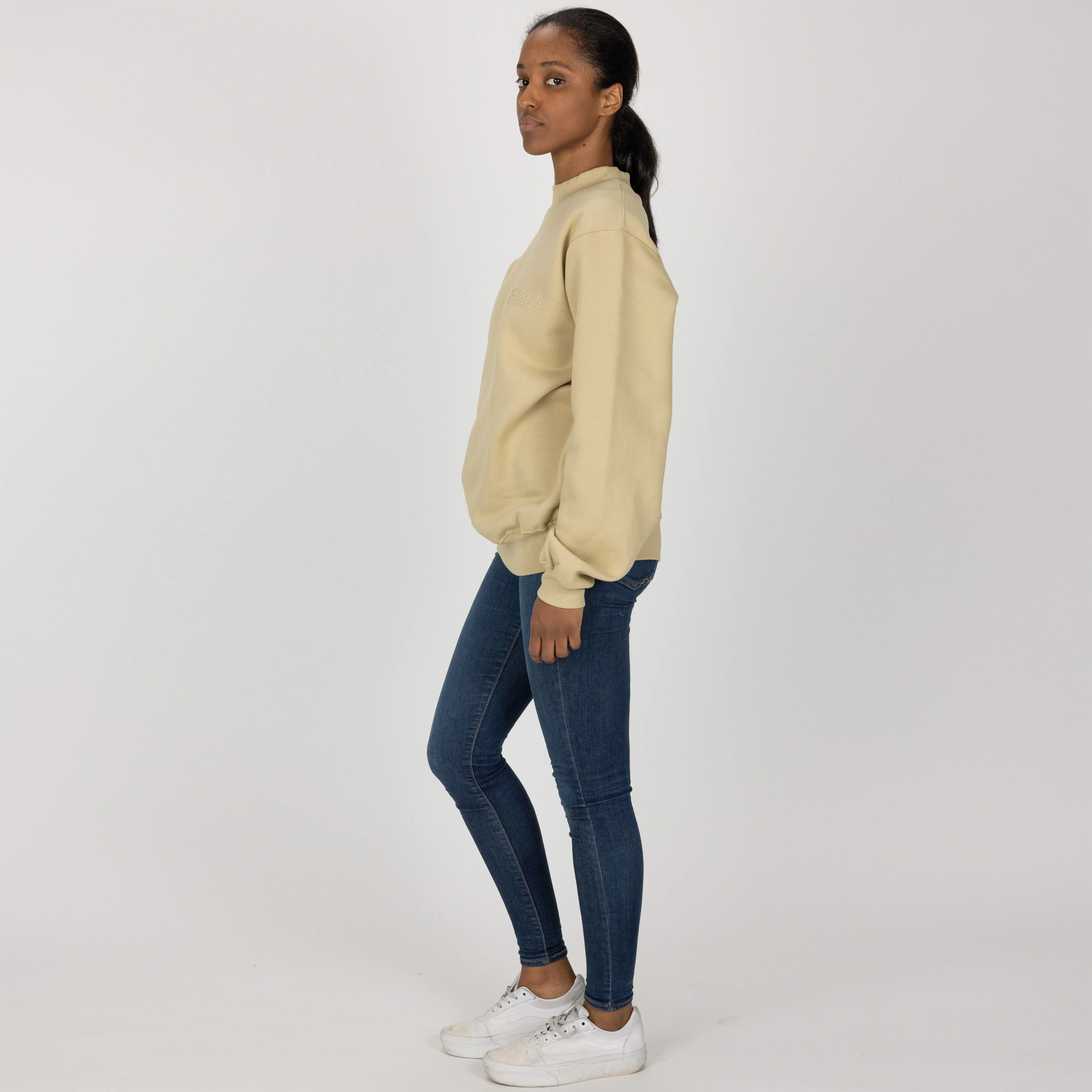 Gender Neutral Oversized Fleece Crew Sweatshirt - Pale Khaki