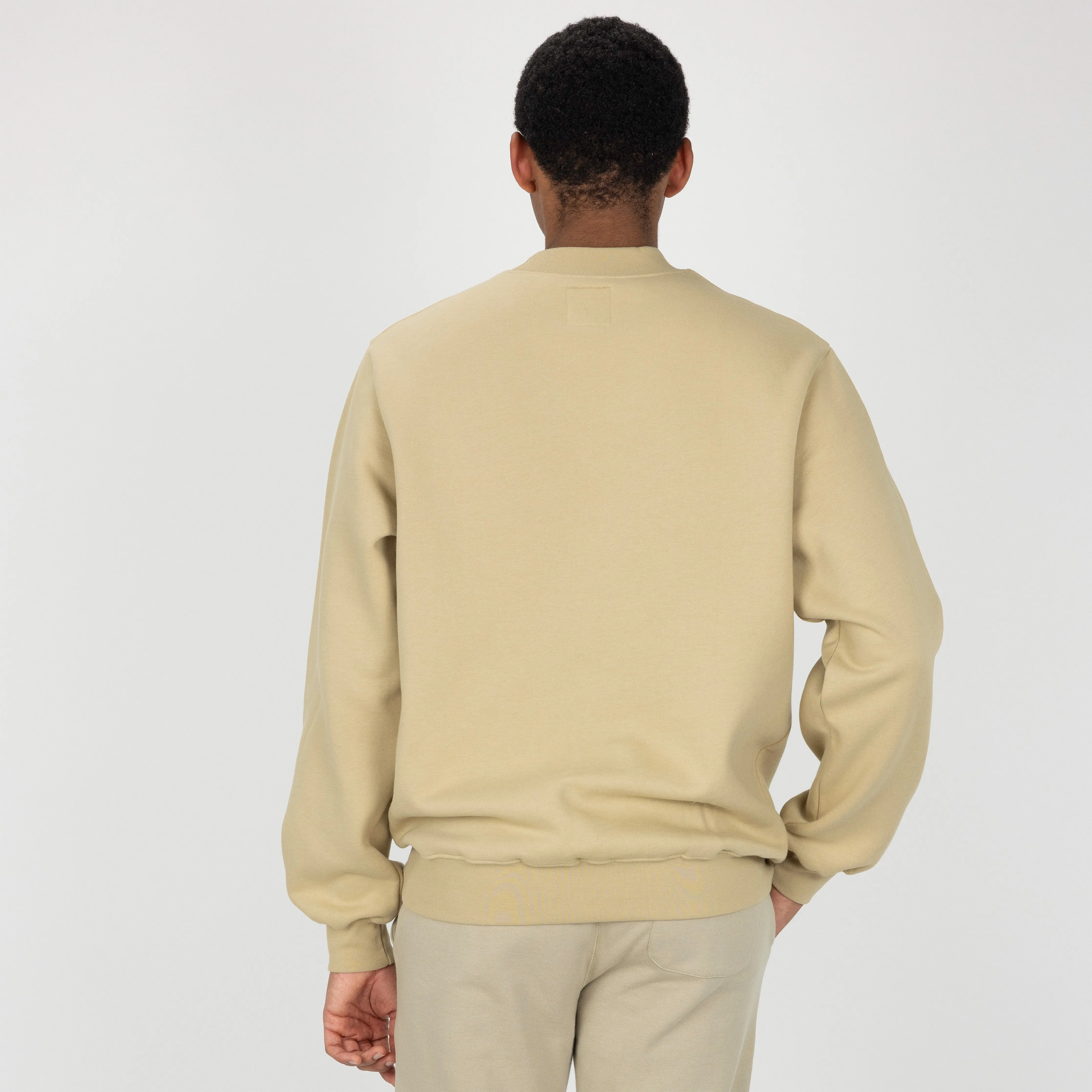 Gender Neutral Oversized Fleece Crew Sweatshirt - Pale Khaki