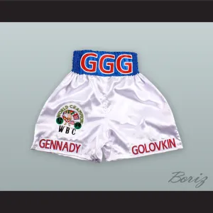 Gennady 'Triple G' Golovkin White Boxing Shorts with Embroidered WBC Champion Patch