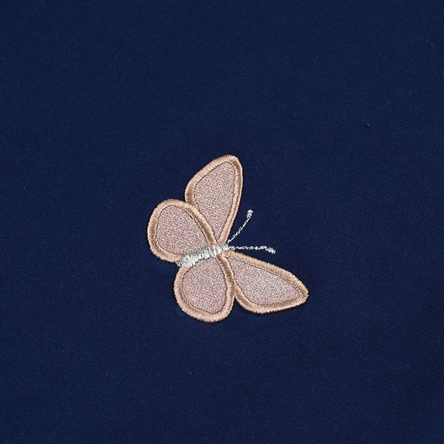 Girls Cotton Jersey T-Shirt H/S Butterflies-Navy Blue