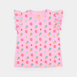 Girls Lycra jersey T-Shirt Flowers-Mosaic Blue