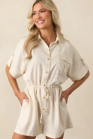 Good Things Take Time Beige Linen Button Front Romper
