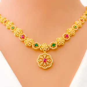 Gorgeous Alternating Floral 22k Gold CZ Necklace Set