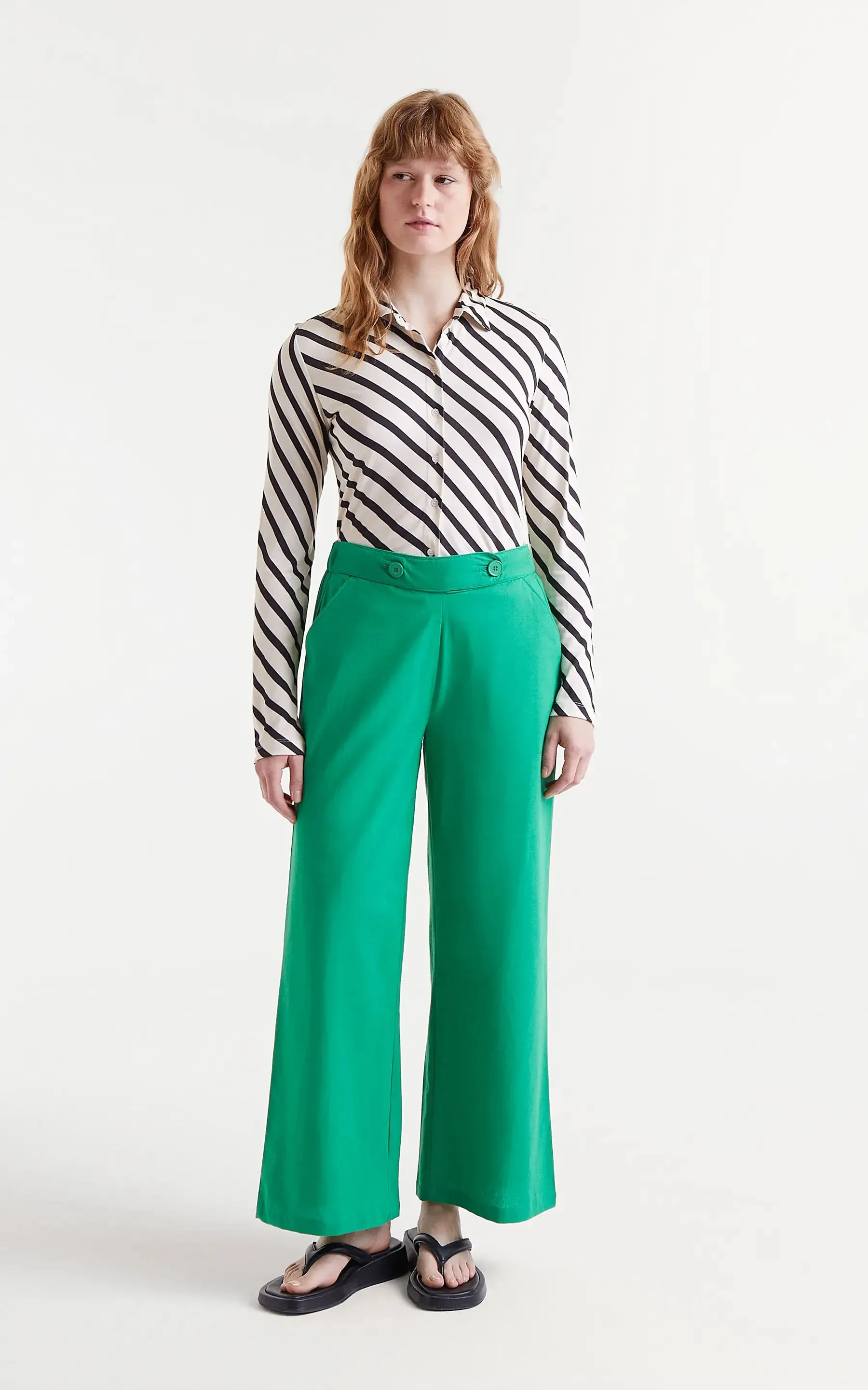 Green Straight Buttoned Trousers
