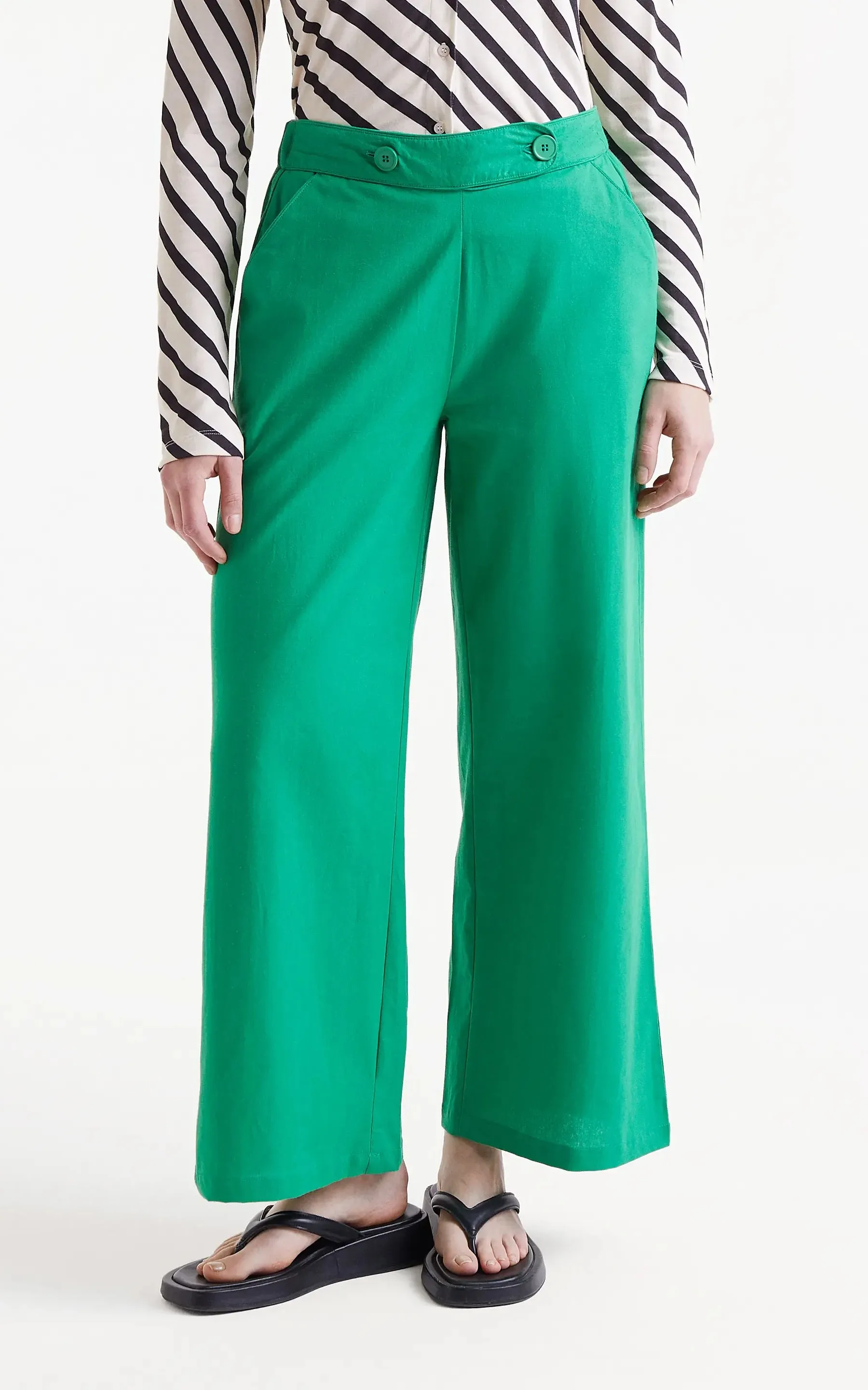 Green Straight Buttoned Trousers
