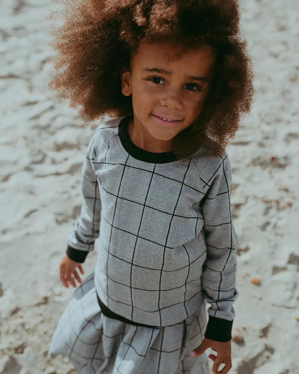 Grey Window Pane Check Print Sweatshirt