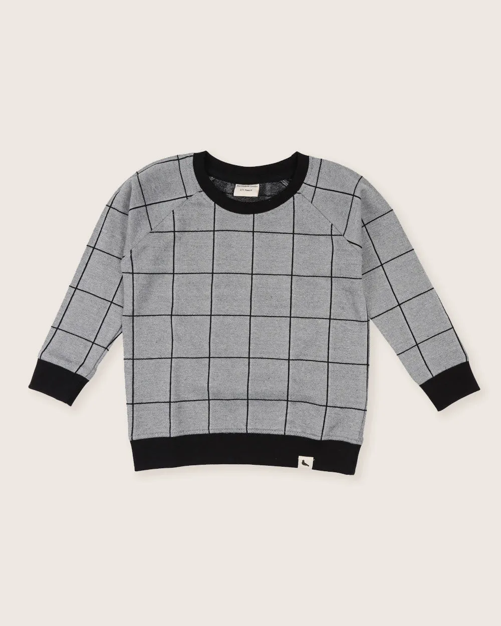 Grey Window Pane Check Print Sweatshirt