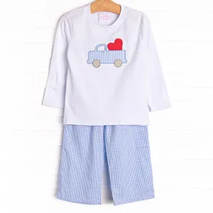 Haulin' Heart Applique Pant Set, Blue