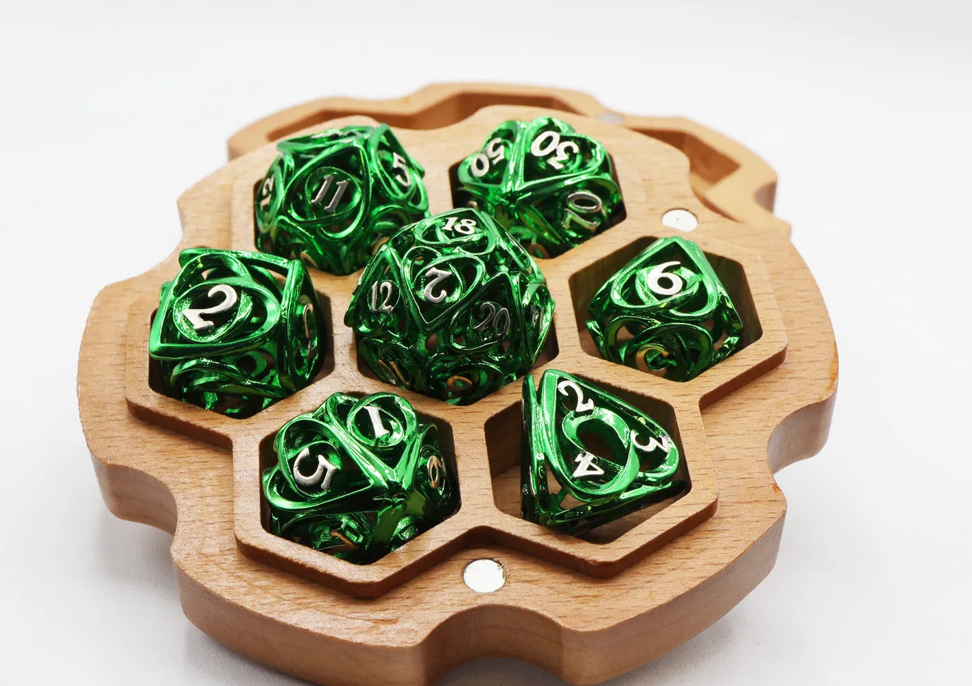 Hollow Hearts: Green - Metal RPG Dice Set