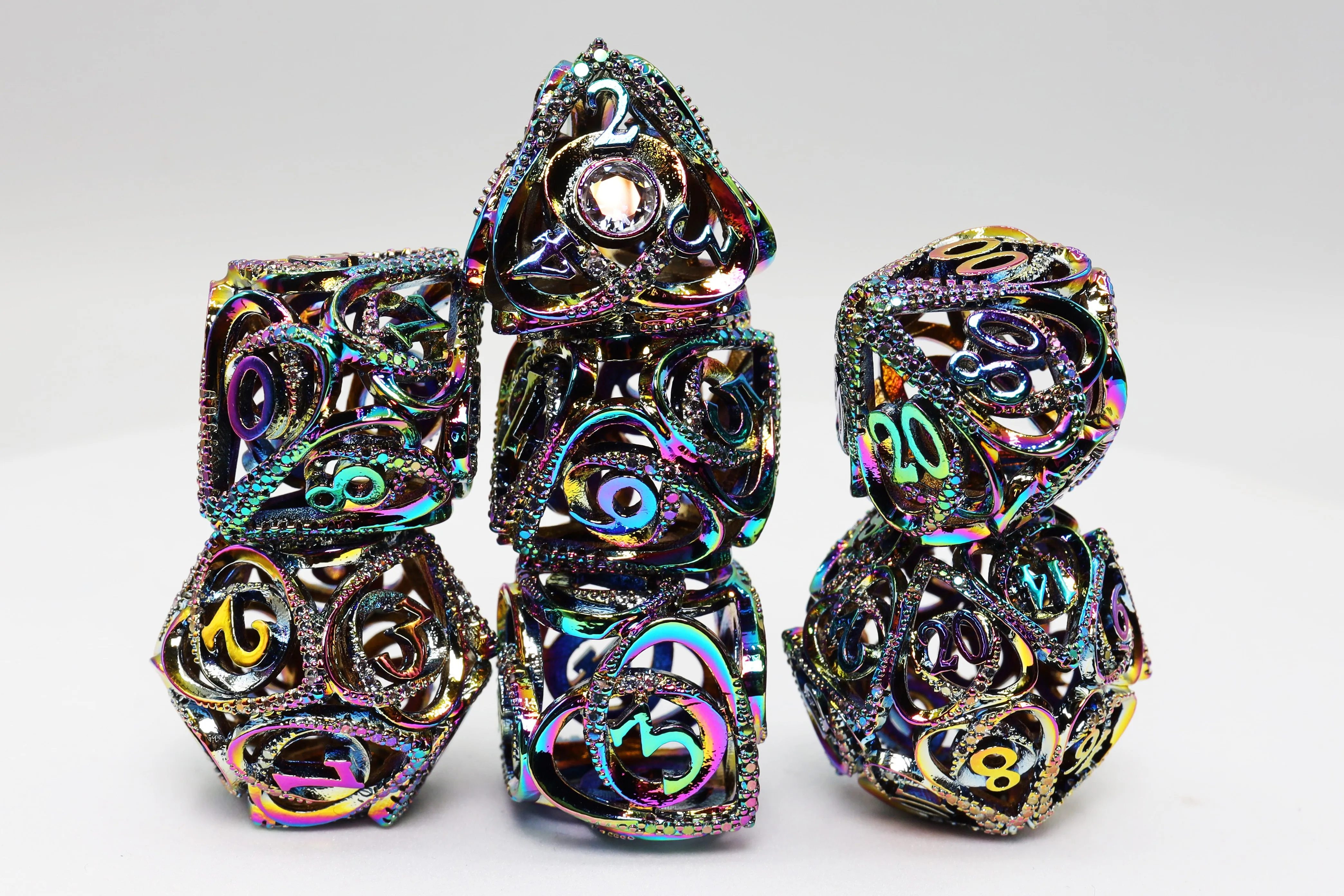 Hollow Hearts: Jeweled Burnt Opal -  Metal RPG Dice Set
