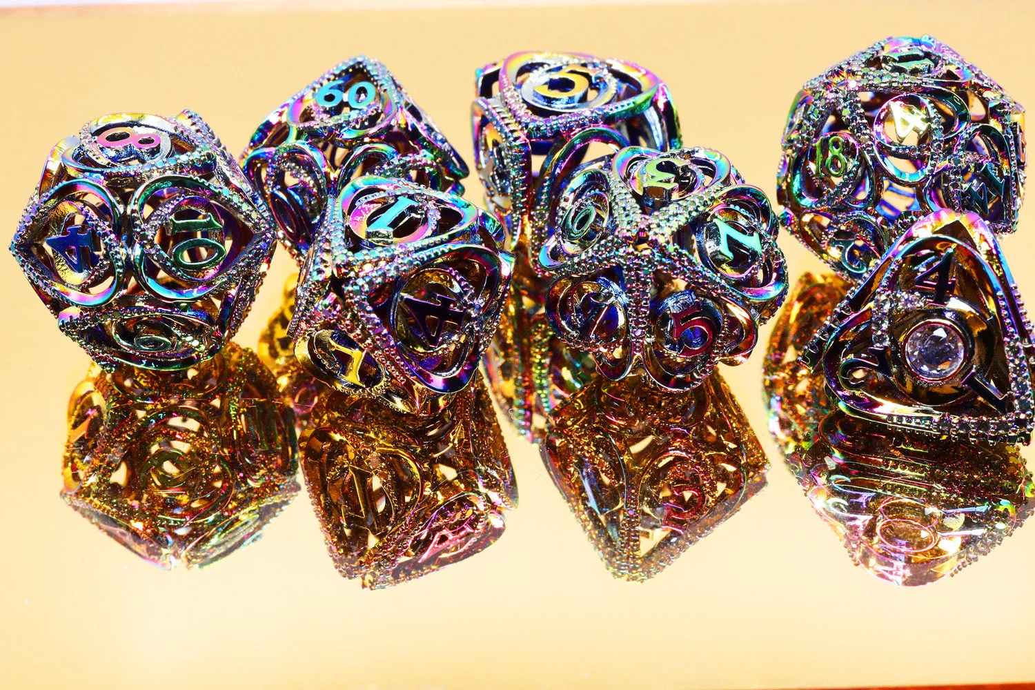 Hollow Hearts: Jeweled Burnt Opal -  Metal RPG Dice Set