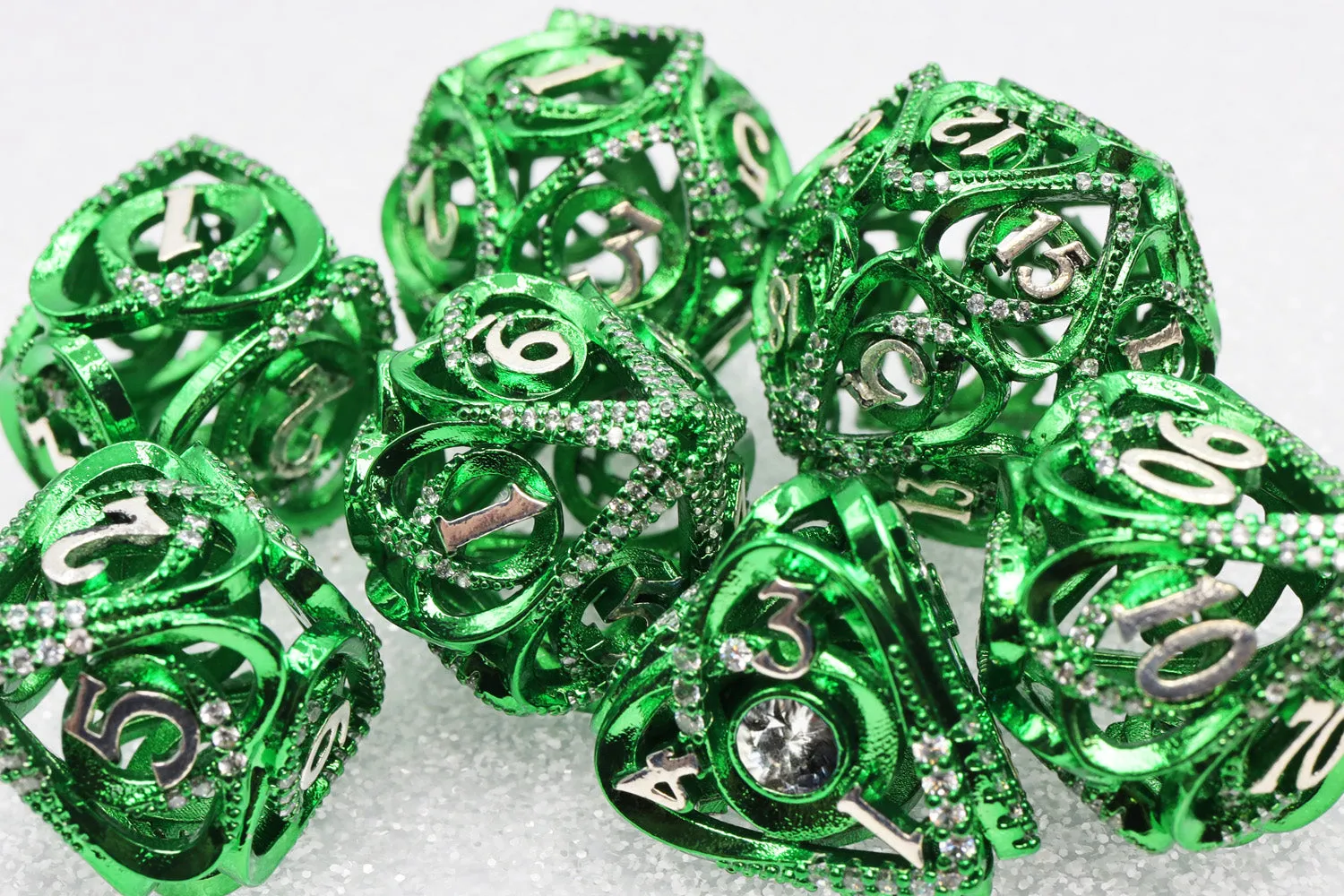 Hollow Hearts: Jeweled Green - Metal RPG Dice Set