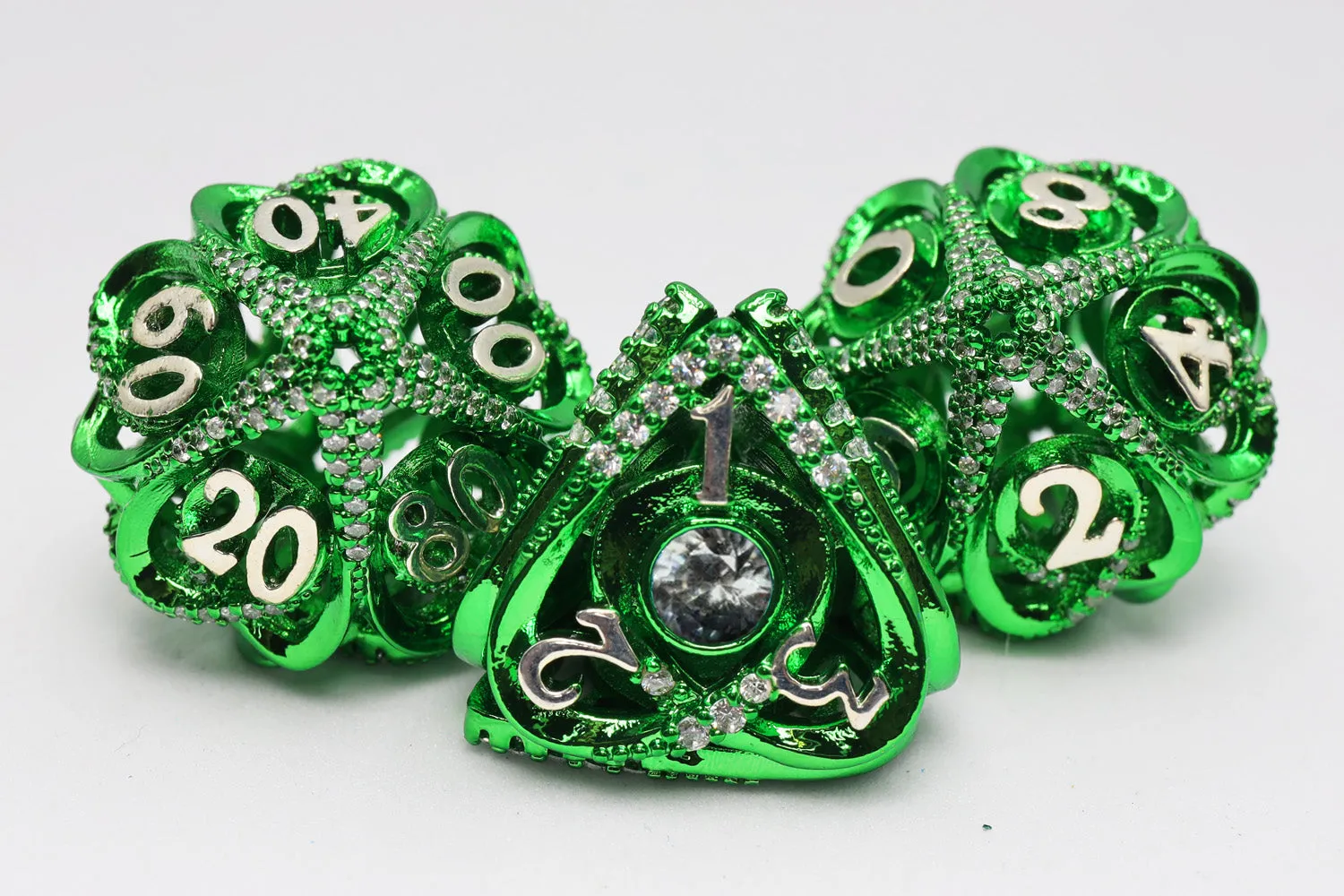 Hollow Hearts: Jeweled Green - Metal RPG Dice Set