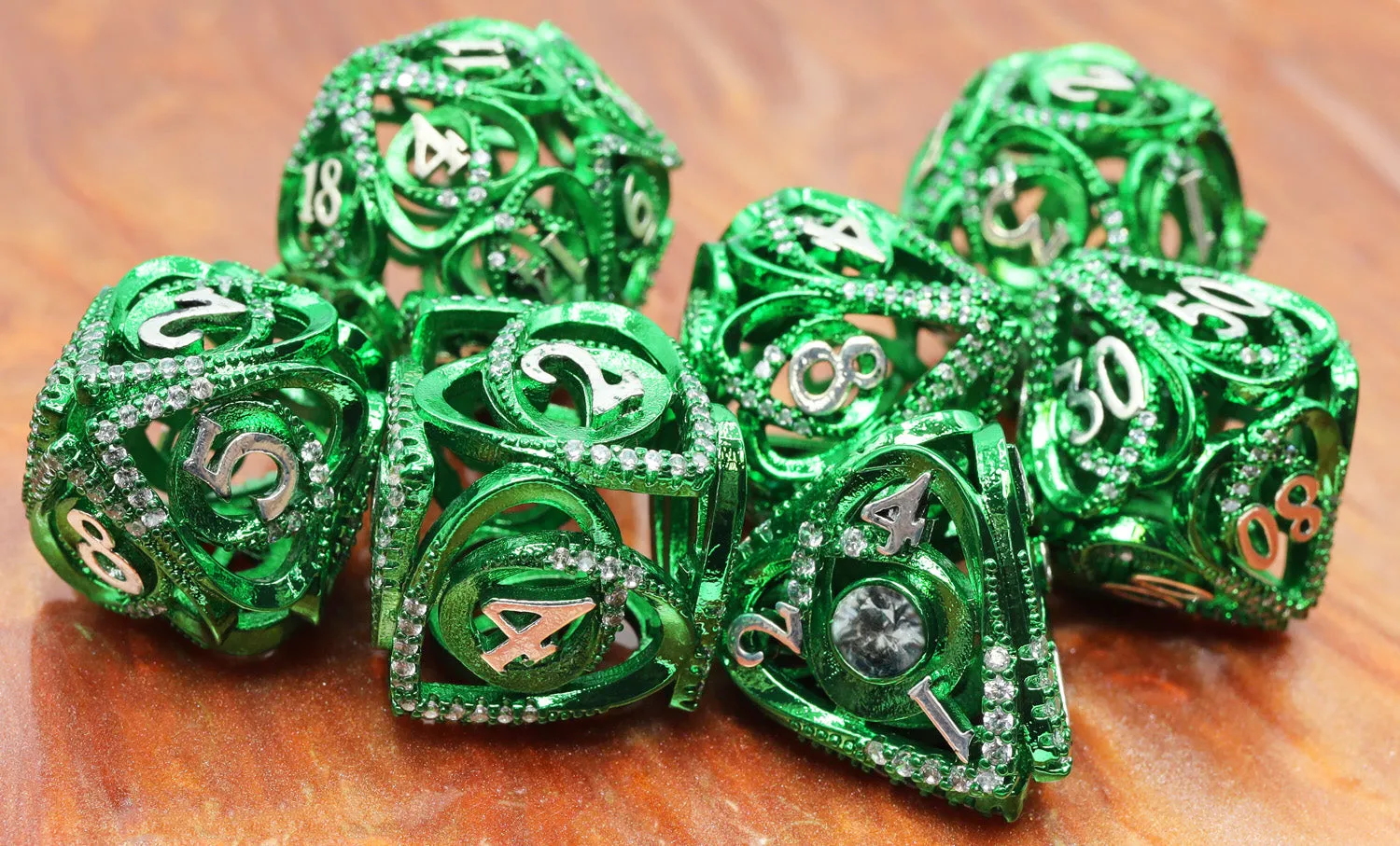 Hollow Hearts: Jeweled Green - Metal RPG Dice Set