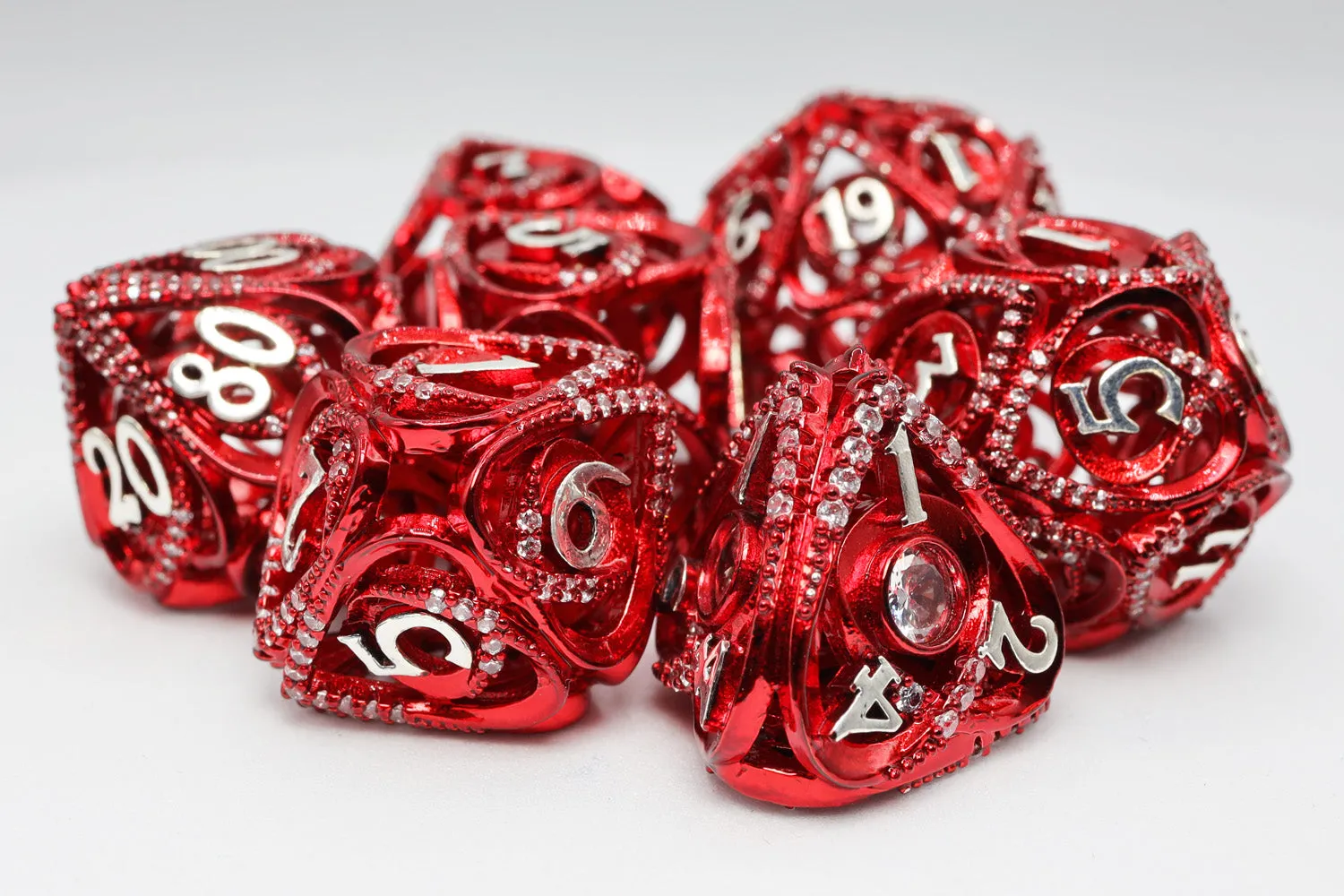 Hollow Hearts: Jeweled Red - Metal RPG Dice Set