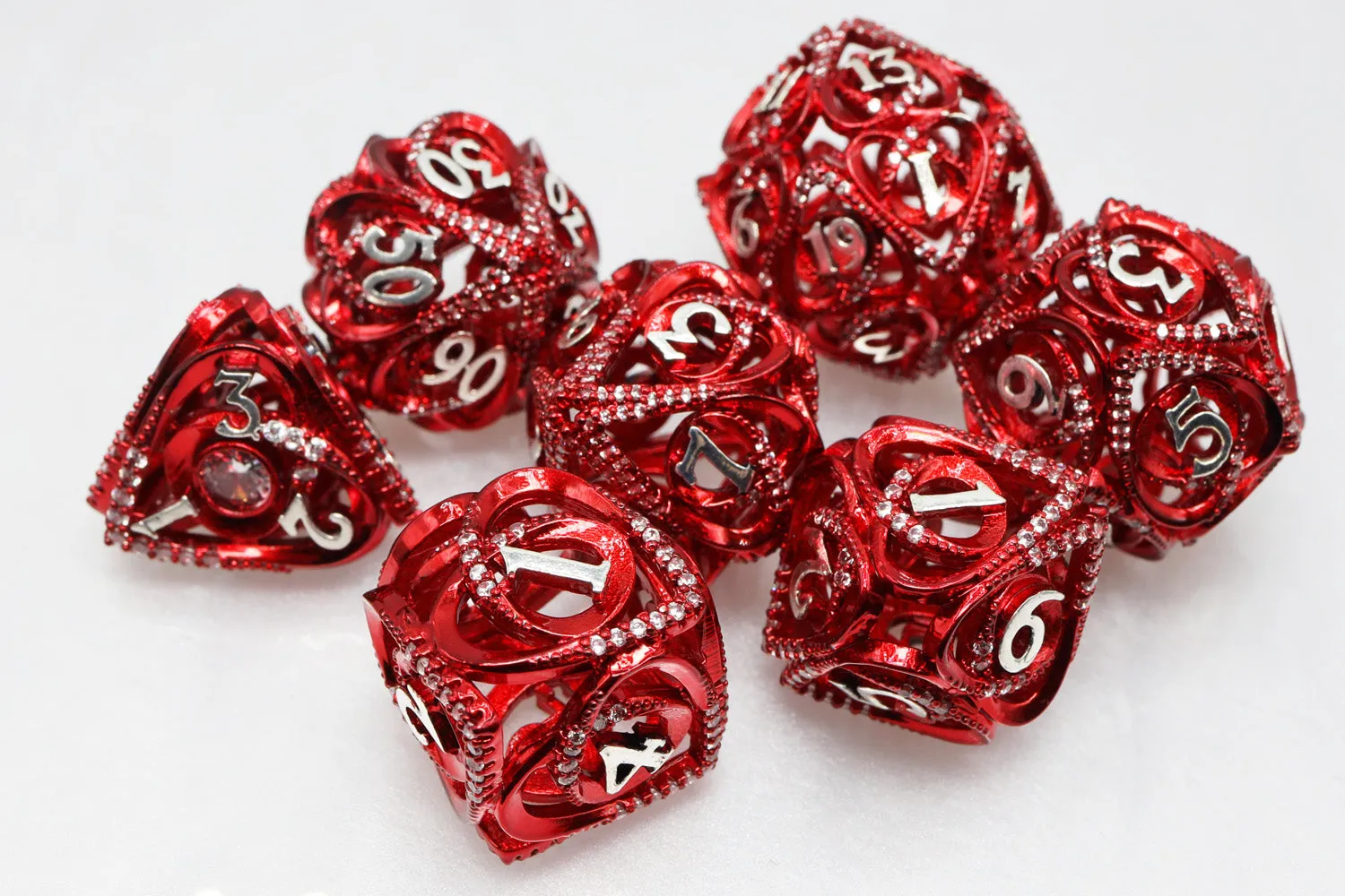 Hollow Hearts: Jeweled Red - Metal RPG Dice Set