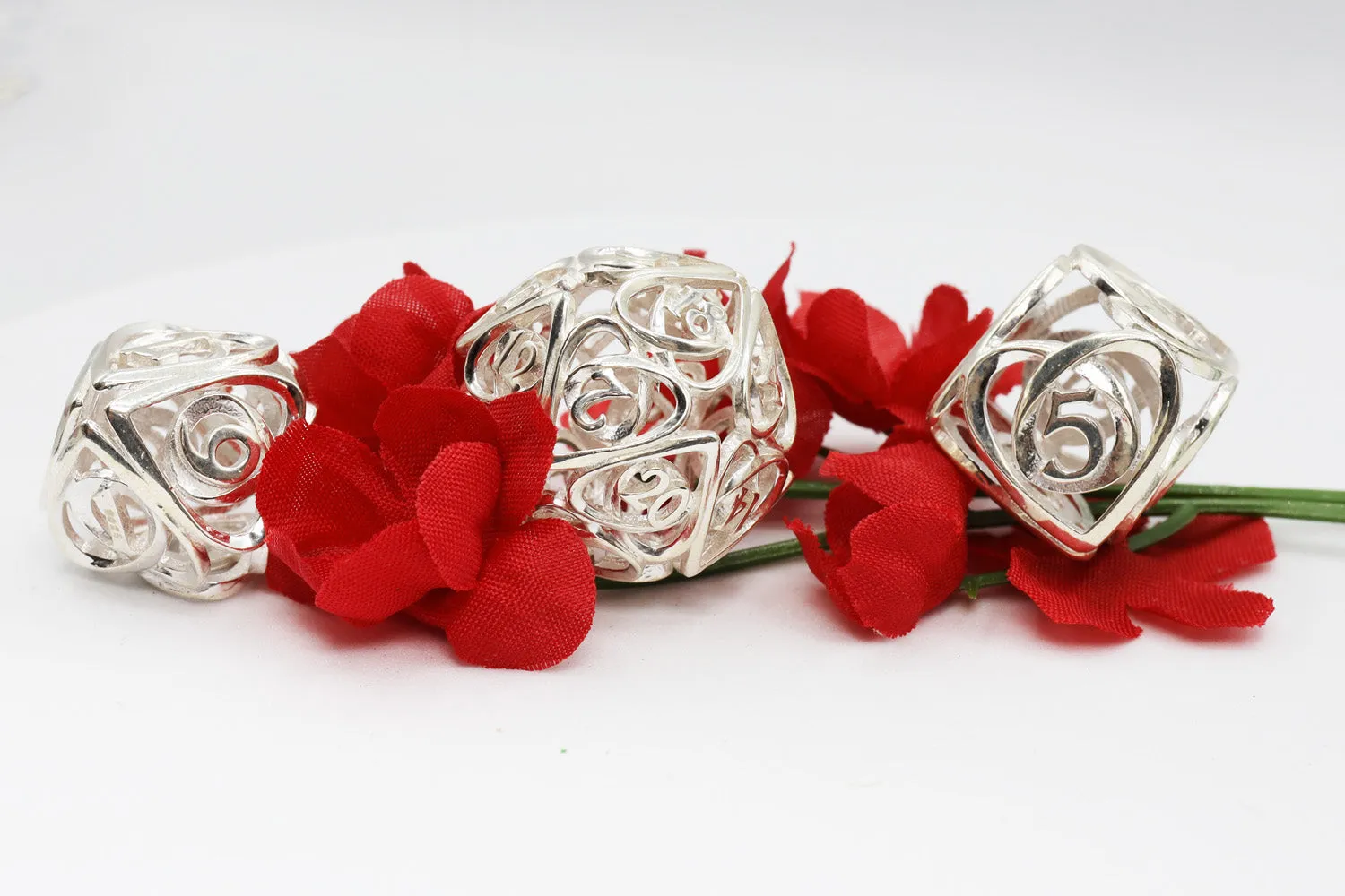 Hollow Hearts: Sterling Silver - Premium RPG Metal Dice Set