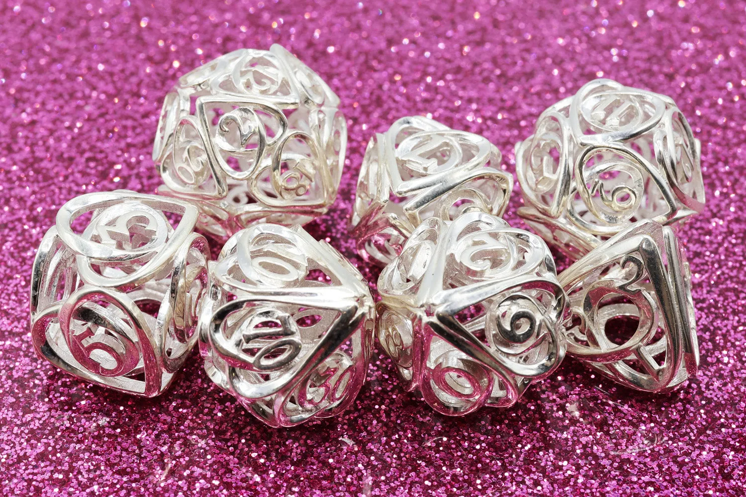 Hollow Hearts: Sterling Silver - Premium RPG Metal Dice Set