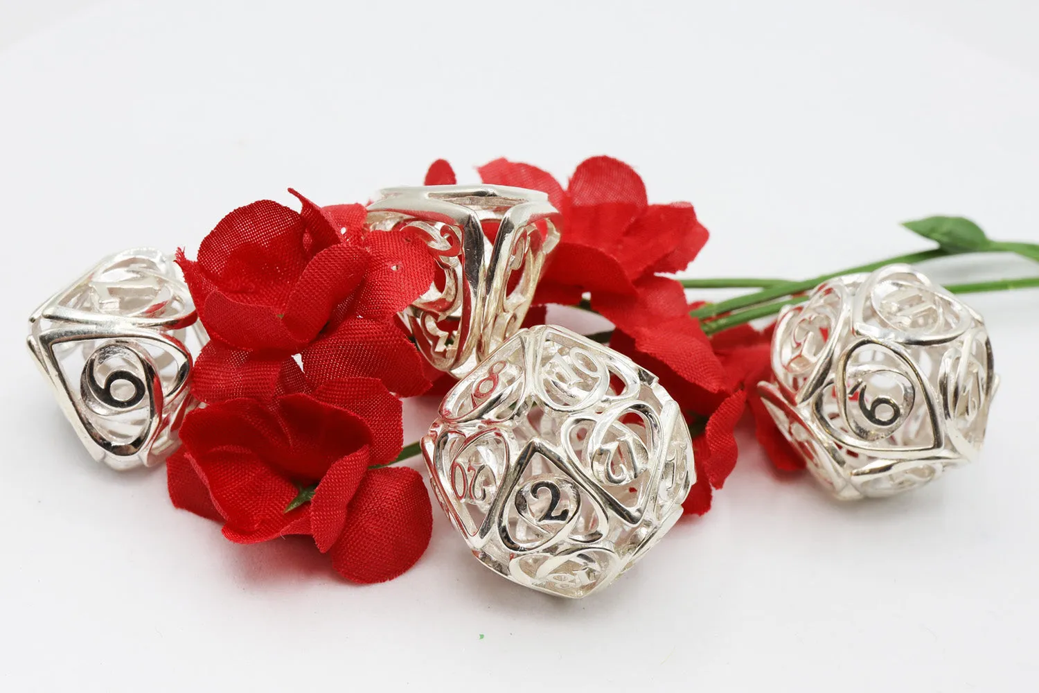 Hollow Hearts: Sterling Silver - Premium RPG Metal Dice Set
