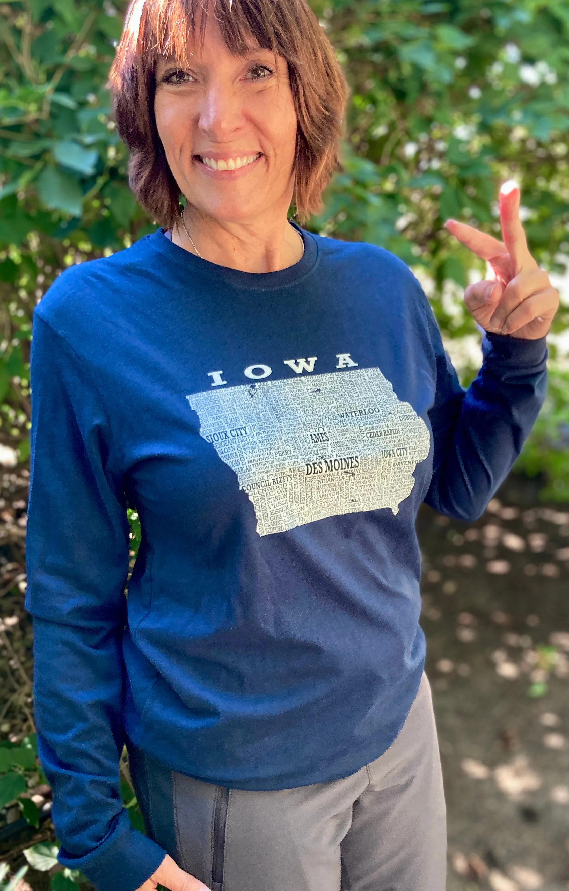 Hometown Iowa Sueded Long Sleeve Tee Shirt-Midnight Navy