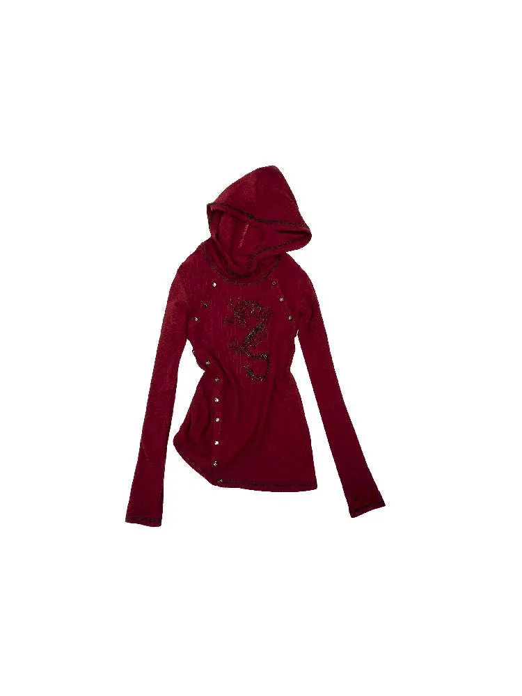 hooded slim stretch bottoming t-shirt