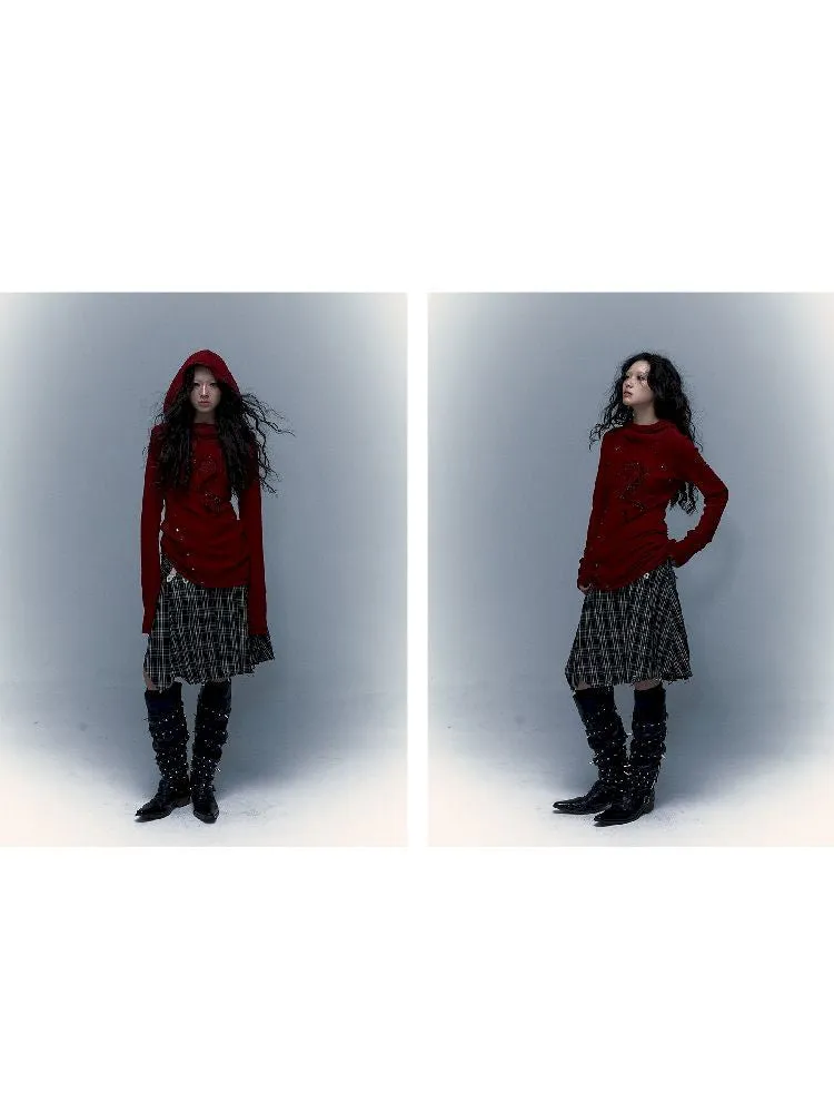 hooded slim stretch bottoming t-shirt