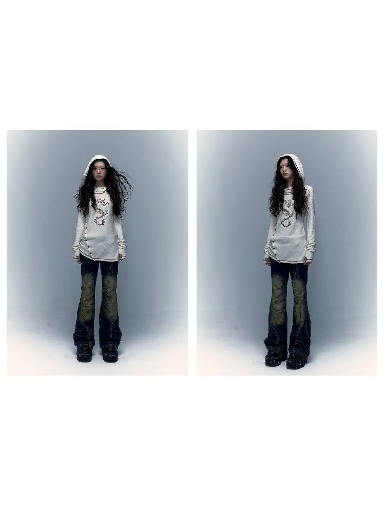 hooded slim stretch bottoming t-shirt