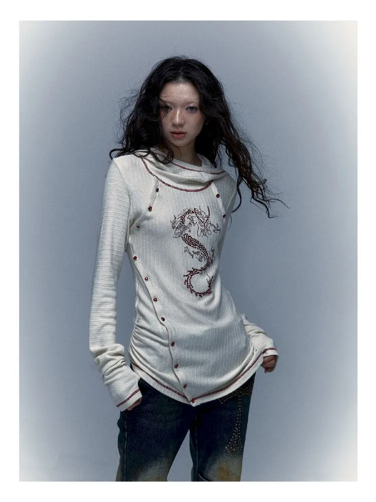 hooded slim stretch bottoming t-shirt
