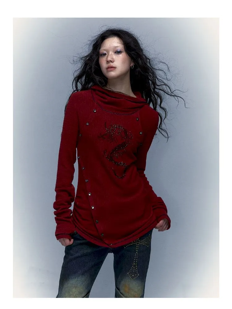hooded slim stretch bottoming t-shirt