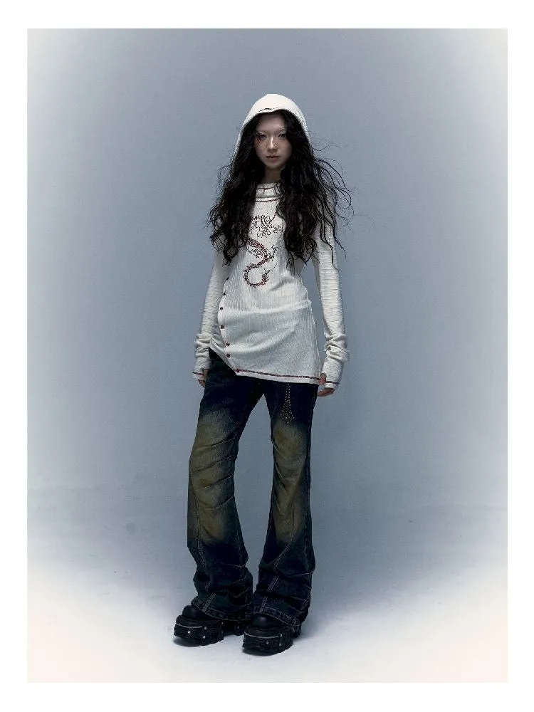 hooded slim stretch bottoming t-shirt