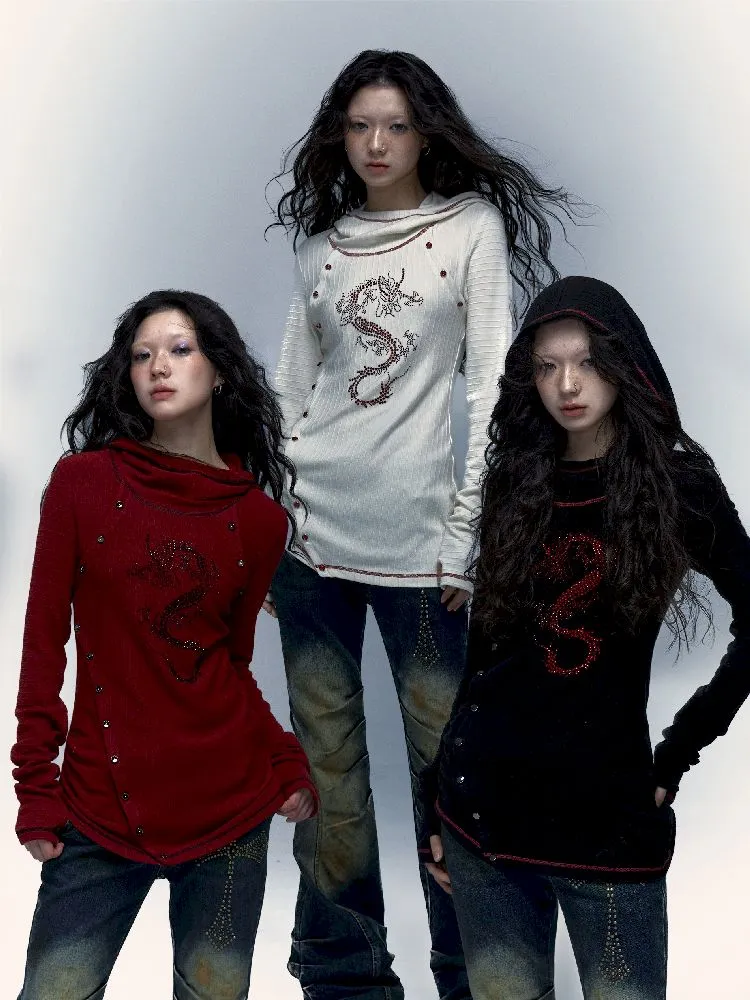 hooded slim stretch bottoming t-shirt