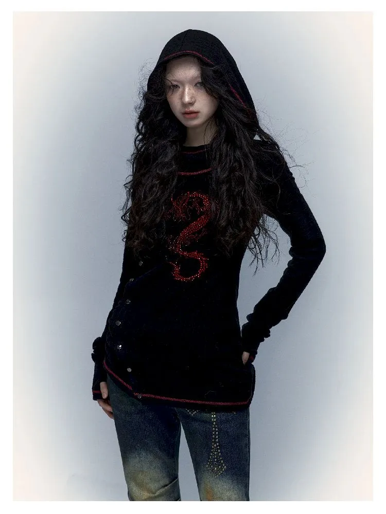 hooded slim stretch bottoming t-shirt