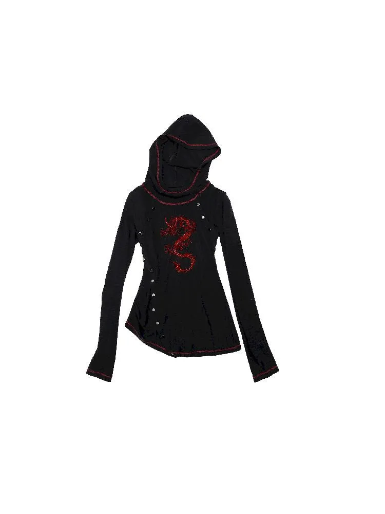 hooded slim stretch bottoming t-shirt