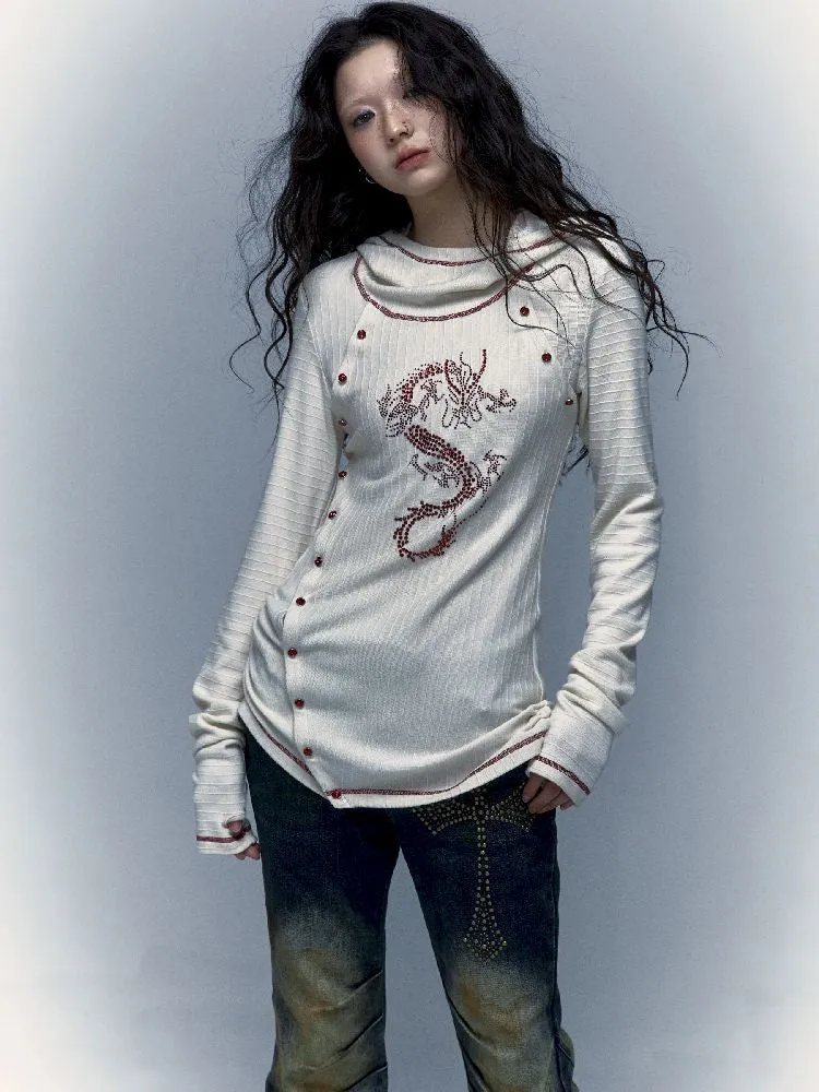 hooded slim stretch bottoming t-shirt