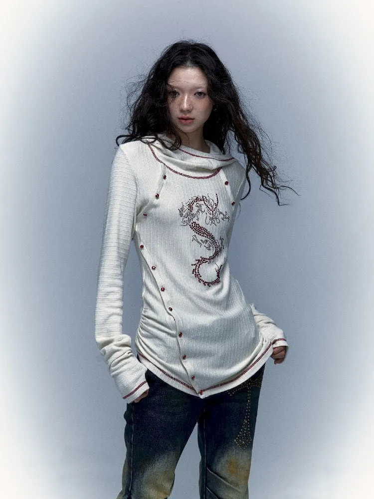 hooded slim stretch bottoming t-shirt