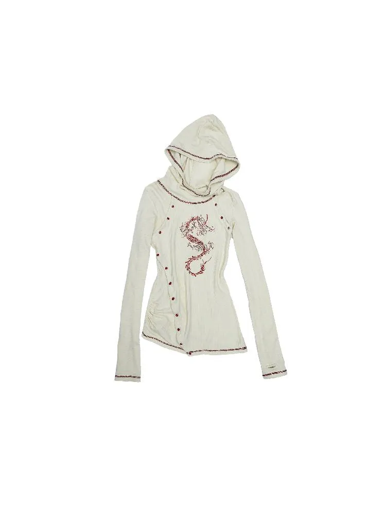 hooded slim stretch bottoming t-shirt