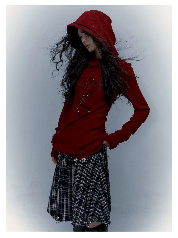 hooded slim stretch bottoming t-shirt