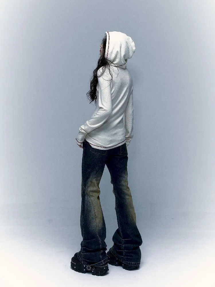 hooded slim stretch bottoming t-shirt