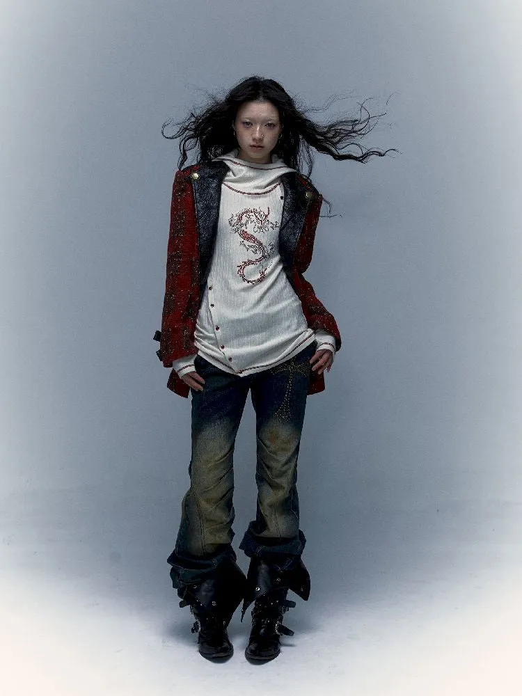 hooded slim stretch bottoming t-shirt