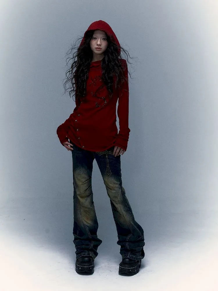 hooded slim stretch bottoming t-shirt