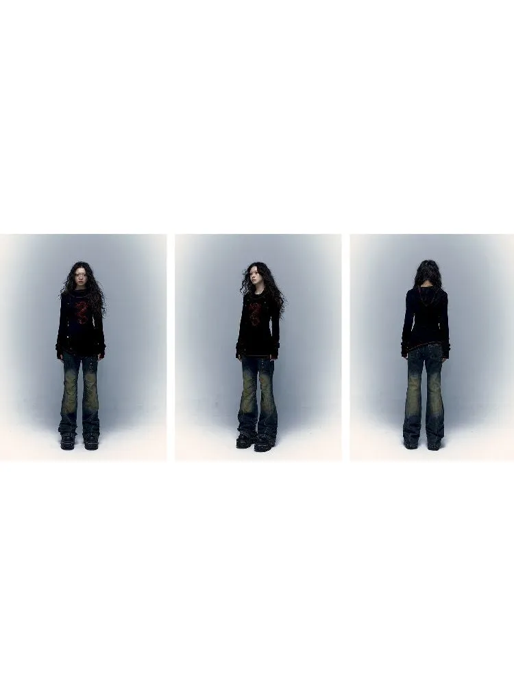 hooded slim stretch bottoming t-shirt