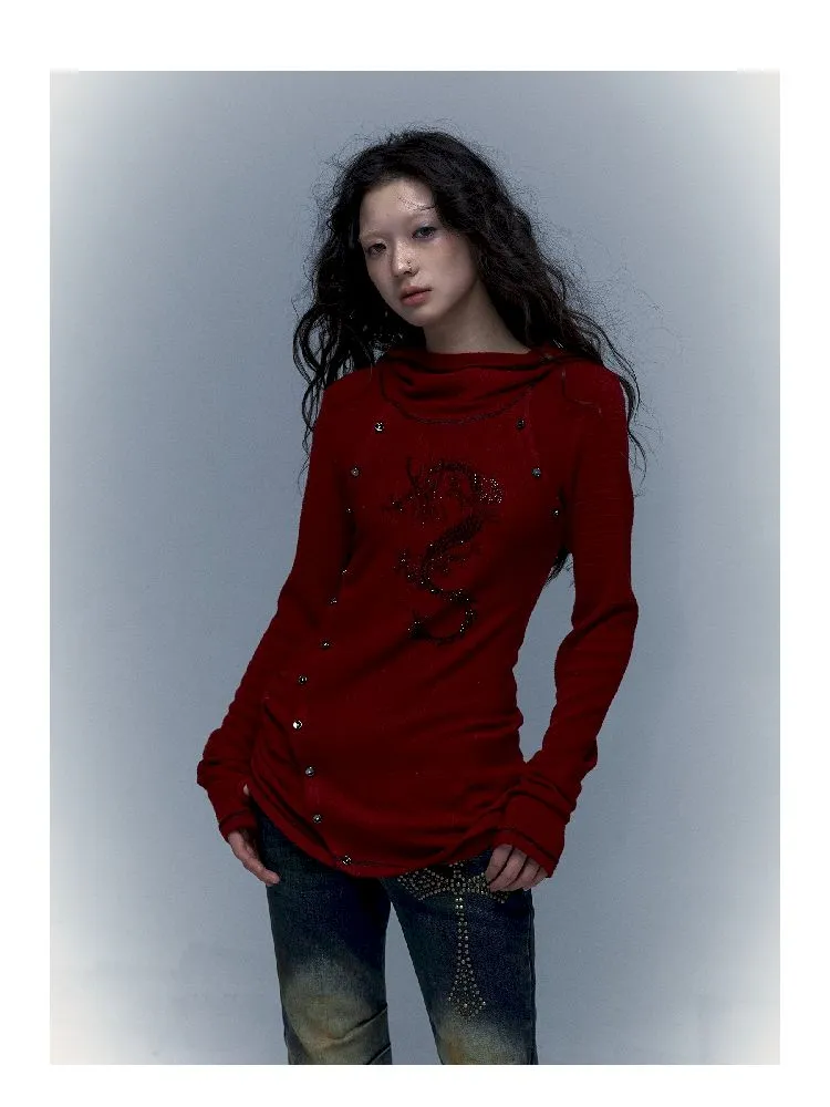 hooded slim stretch bottoming t-shirt