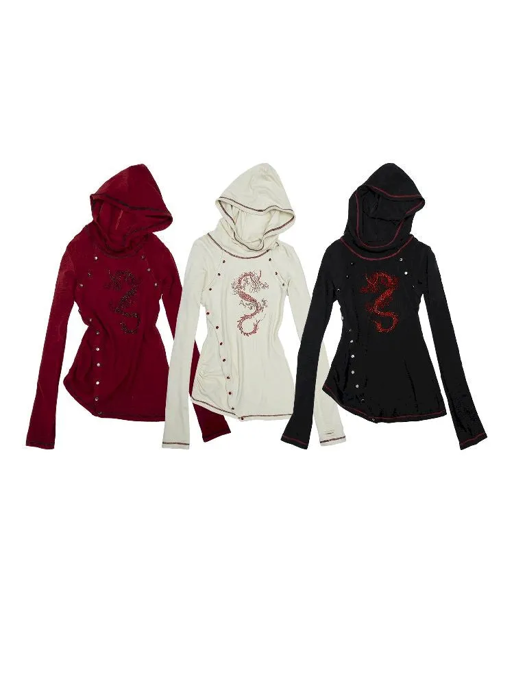 hooded slim stretch bottoming t-shirt