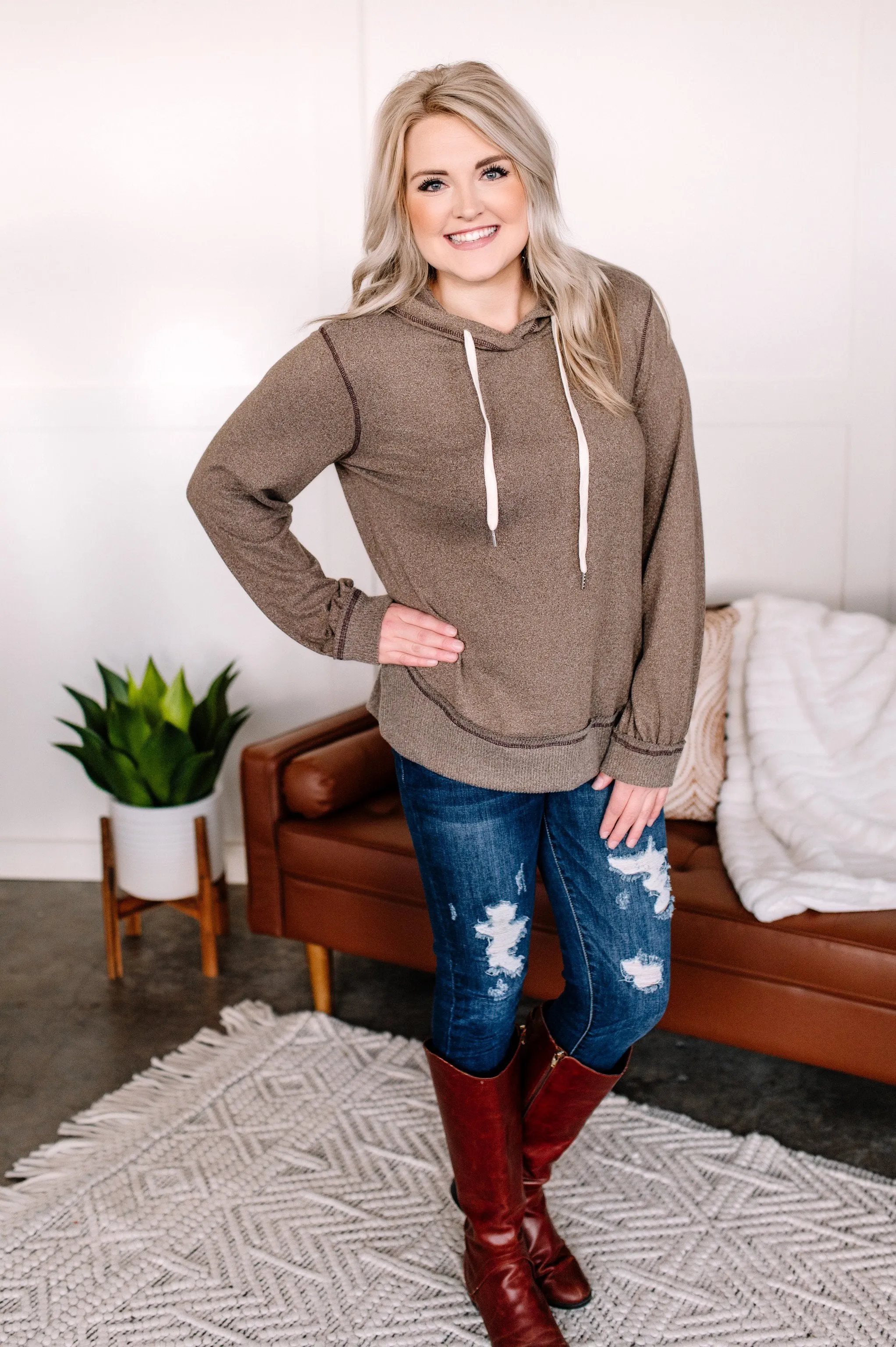 Inside Job Side Zip Hoodie In Taupe