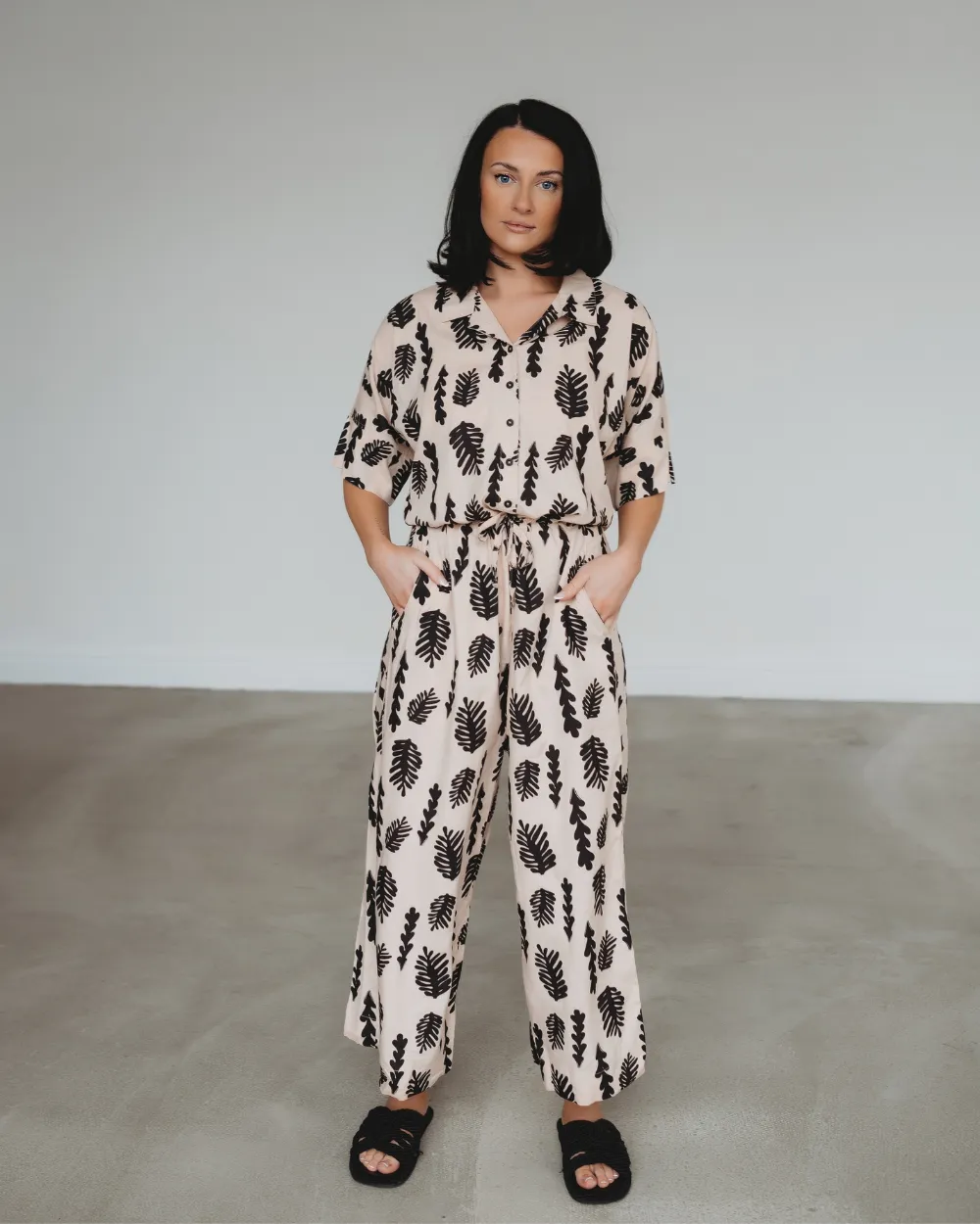 Iris Cream Seaweed Print Jumpsuit