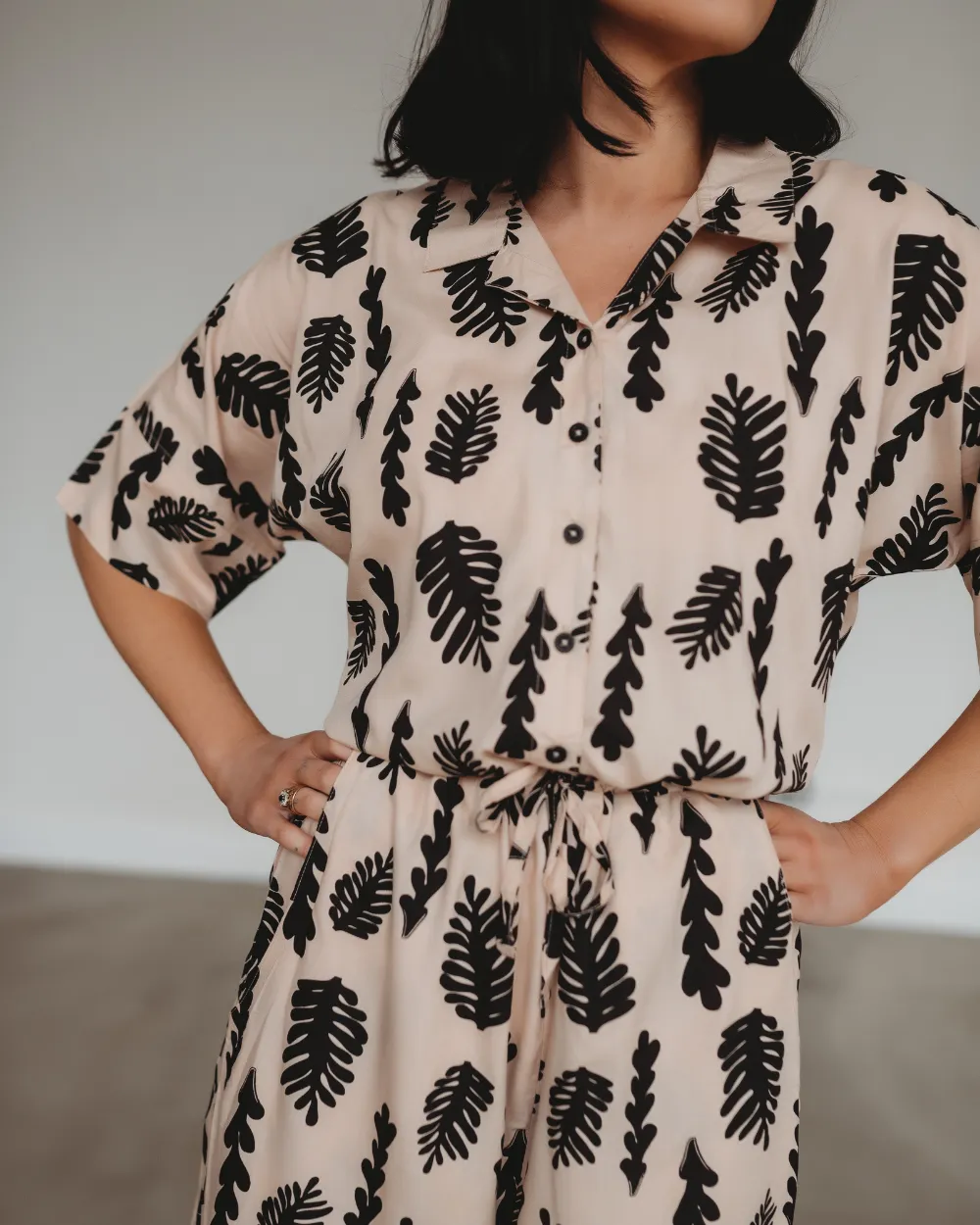 Iris Cream Seaweed Print Jumpsuit