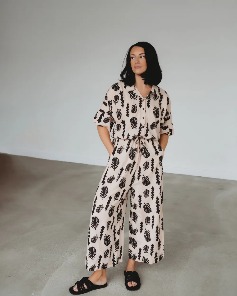 Iris Cream Seaweed Print Jumpsuit