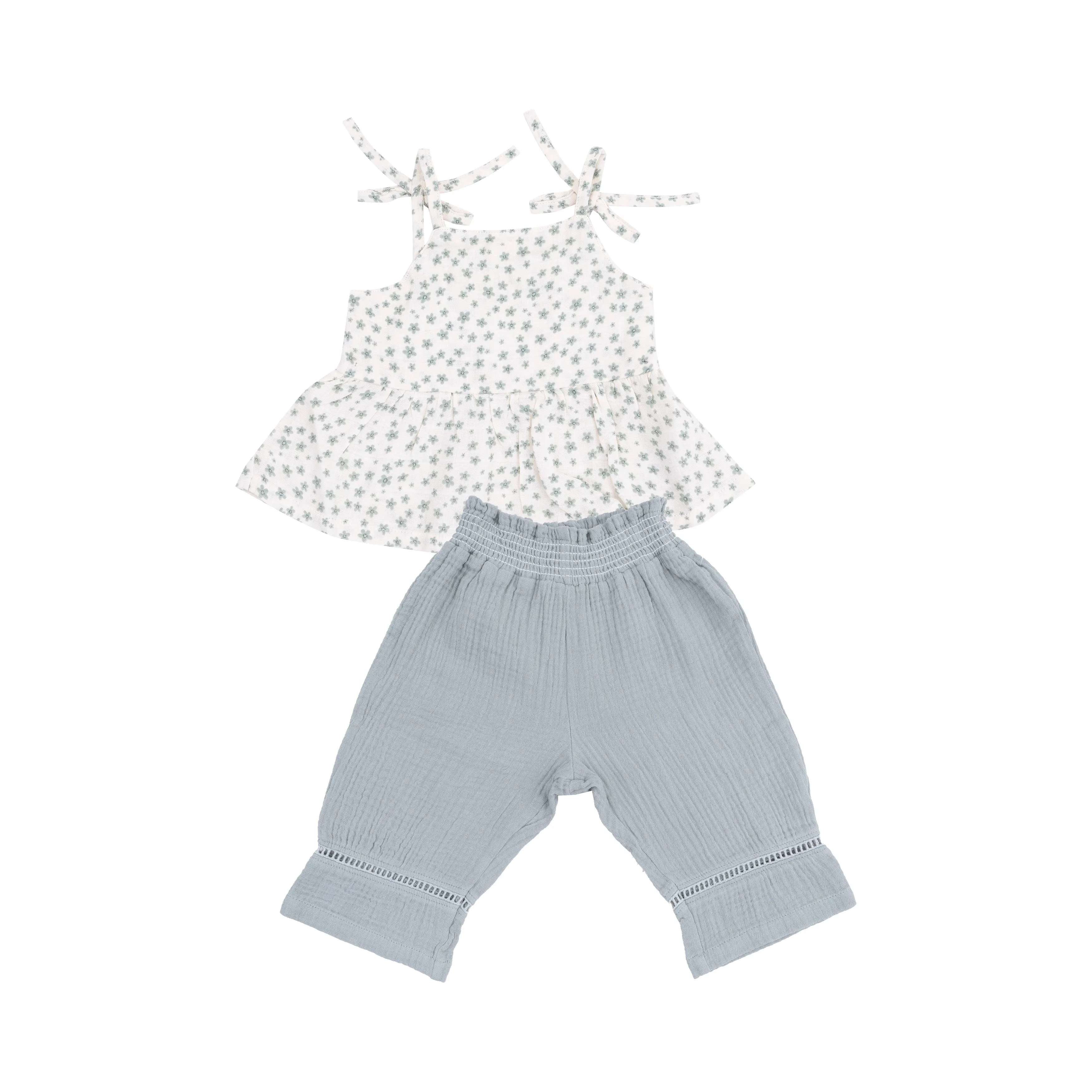 Jadeite Simple Floral Peplum Tank And Smocked Waist Pants