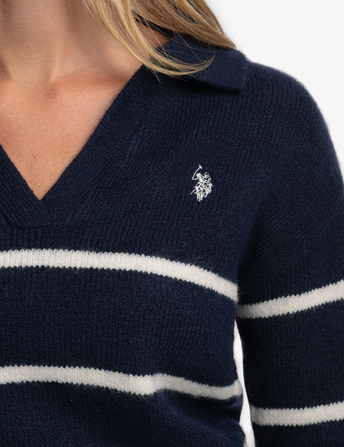 JOHNNY COLLAR THIN STRIPE SWEATER
